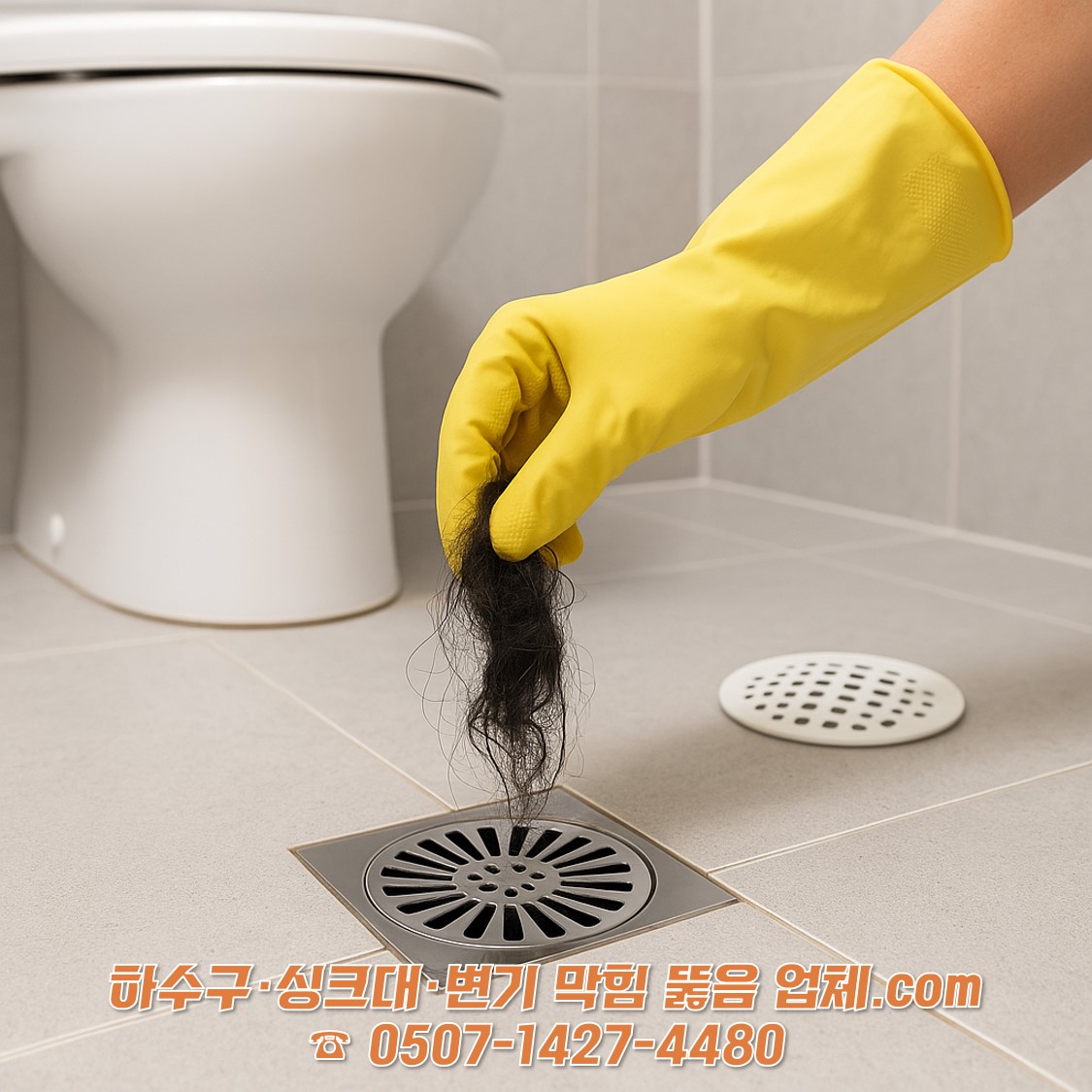 깨끗하게 청소된 욕실 바닥 하수구