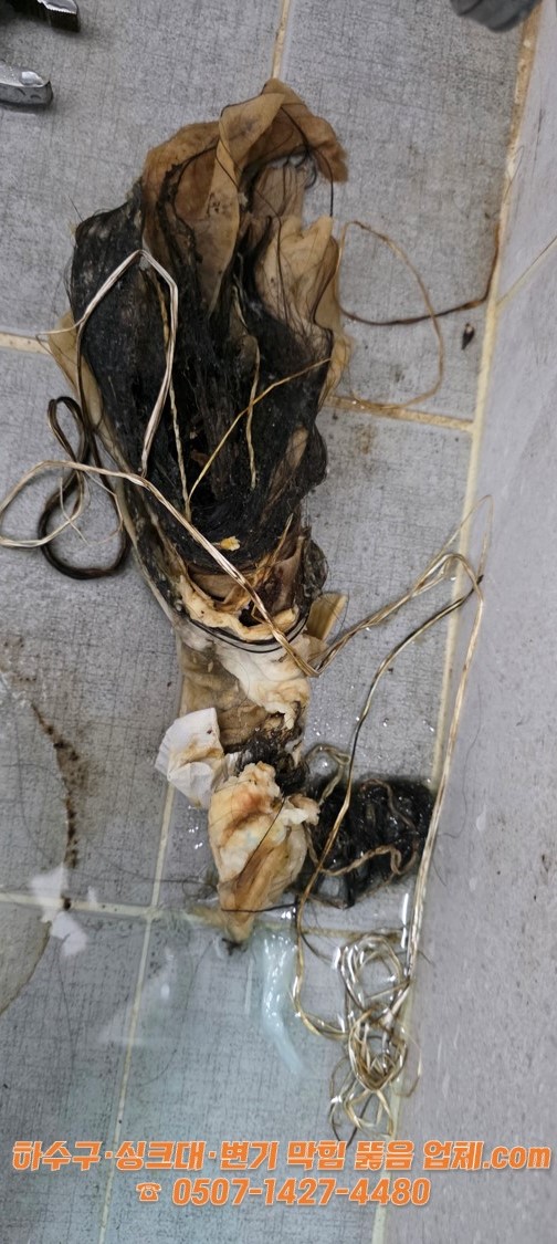 변기 막힘의 원인이었던 이물질을 꺼낸 모습